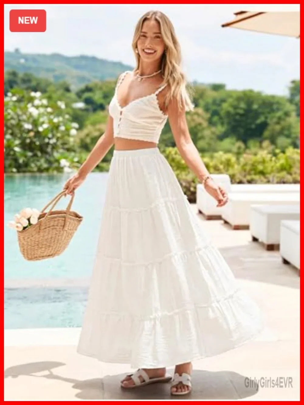 Women's Floral Maxi Skirt Boho A-Line High Waisted Tiered Flowy Summer